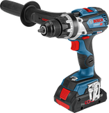 측면 핸들이 달린 Bosch GSR 18V-110 C 무선 드릴.