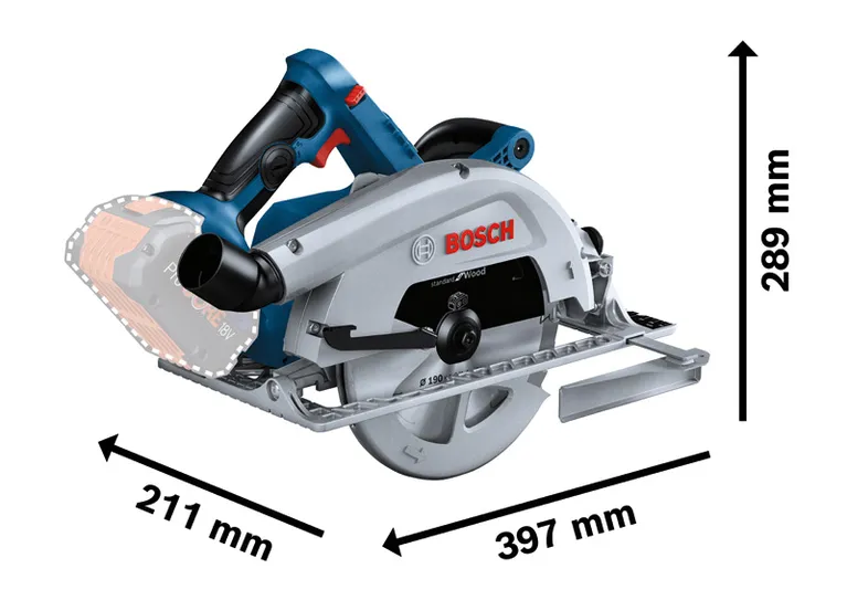 190mm 칼날이 장착된 Bosch GKS 18V-68 C 무선 원형 톱.