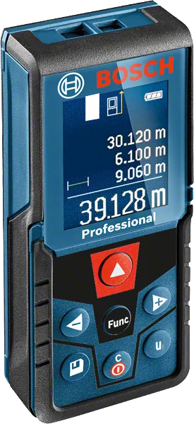 디지털 디스플레이가 장착된 Bosch GLM 400 레이저 측정기.
