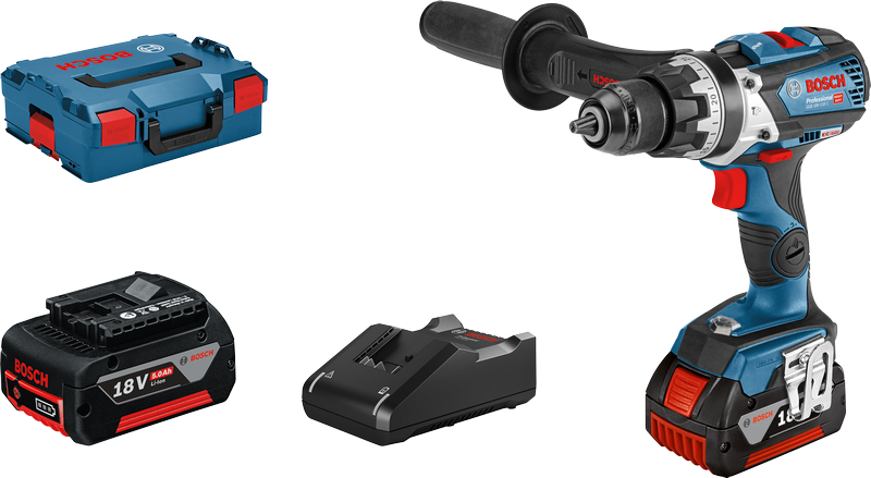 Bosch GSB 18V-110 C 무선 드릴, 배터리, 충전기, 케이스 포함.