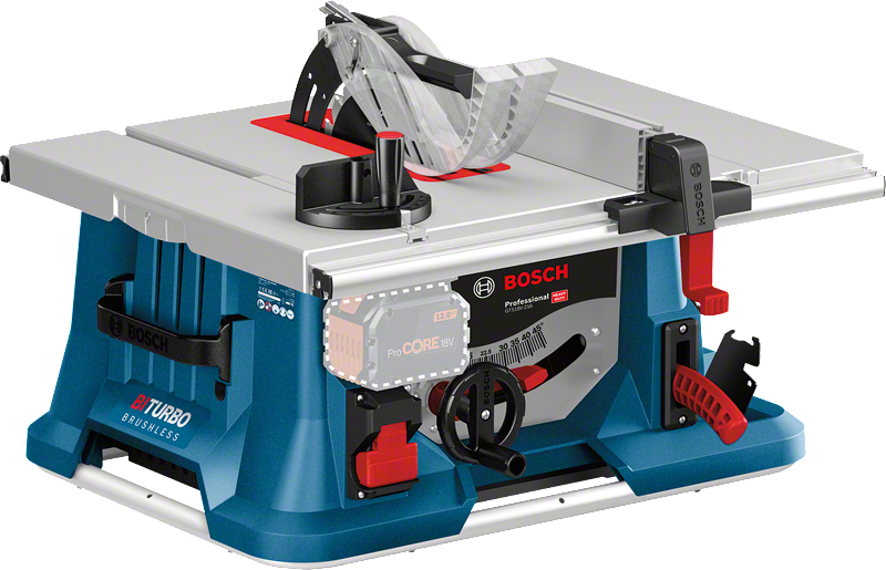 BITURBO 기술이 적용된 Bosch GTS 18V-216 무선 테이블 톱.