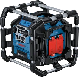 서브우퍼가 장착된 Bosch GPB 18V-5 C 작업 현장용 라디오.