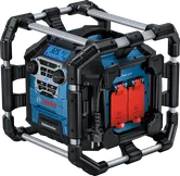 서브우퍼가 장착된 Bosch GPB 18V-5 C 작업 현장용 라디오.