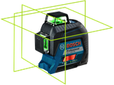 녹색 선이 있는 Bosch GLL 3-60 XG 레이저 레벨링 도구.