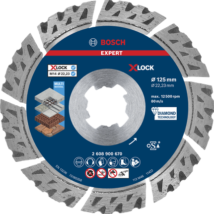 EXPERT MultiMaterial X-LOCK 다이아몬드 컷팅 디스크 125 x 22.23 x 2.4 x 12mm Bosch EXPERT MultiMaterial X-LOCK 다이아몬드 절단 디스크 125mm.