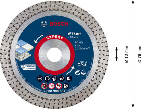 EXPERT HardCeramic 76mm 다이아몬드 컷팅 디스크 76 x 1.5 x 10mm Bosch EXPERT HardCeramic 76mm 다이아몬드 절단 디스크.