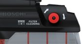 필터 청소 손잡이가 달린 Bosch GDE 28 D 집진기.