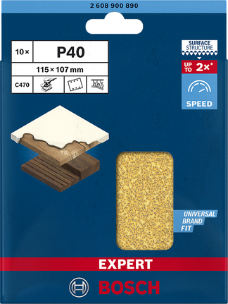 오비탈 샌더용 EXPERT C470 사포, 6홀 115 x 107mm, G 40 10종 Bosch C470 P40 사포 115×107 mm 10개입.