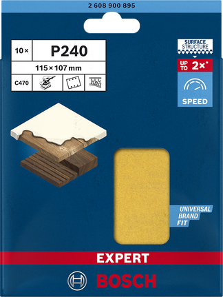 오비탈 샌더용 EXPERT C470 사포, 6홀 115 x 107mm, G 240 10종 Bosch C470 P240 사포 115×107 mm 10개.