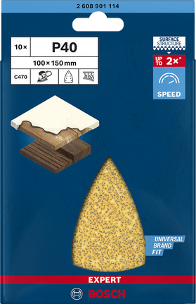 멀티 샌더용 EXPERT C470 사포, 7홀 100 x 150mm, G 40 10종 Bosch C470 P40 100×150 mm 사포.