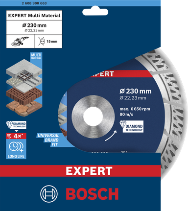 Bosch EXPERT MultiMaterial 다이아몬드 절단 디스크 230×22.23×2.4×15 mm.