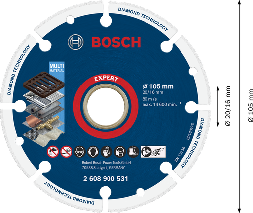 EXPERT Diamond Metal Wheel 컷팅 디스크 105 x 20/16mm Bosch EXPERT 다이아몬드 메탈 휠 커팅 디스크 105mm.