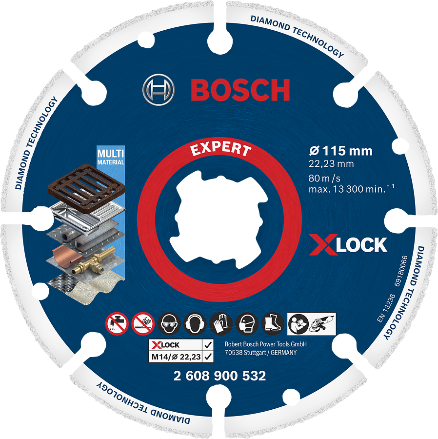 Bosch Expert X-LOCK 다중 소재 다이아몬드 절단 디스크.