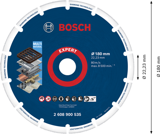 EXPERT Diamond Metal Wheel 컷팅 디스크 180 x 22.23mm Bosch 엑스퍼트 다중 소재 다이아몬드 절단 디스크 180mm.