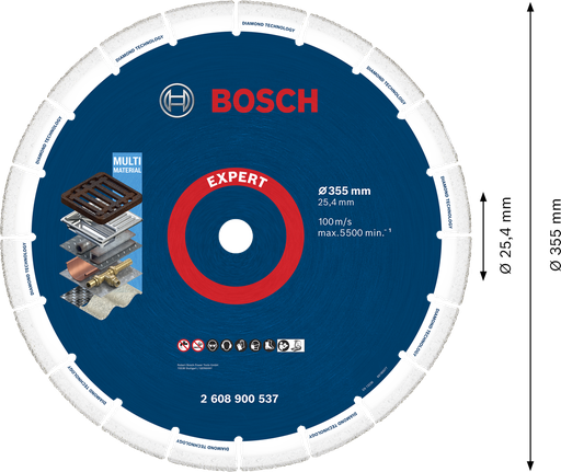 EXPERT Diamond Metal Wheel 대형 사이즈 컷팅 디스크 355 x 25.4mm 다양한 소재에 사용 가능한 Bosch Expert 다이아몬드 절단 디스크.