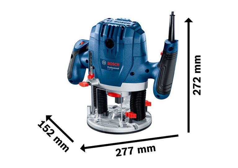 1300W 입력과 55mm 스트로크를 갖춘 Bosch GOF 130 라우터.