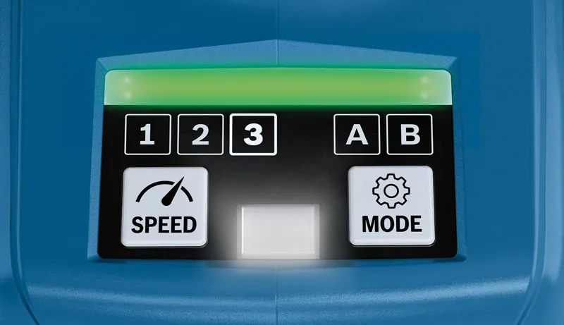 속도 및 모드 버튼이 있는 Bosch GDX 18V-210 C 제어판.