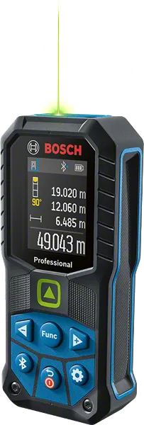 디지털 디스플레이가 장착된 Bosch GLM 50-27 CG 레이저 측정기.