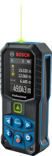 디스플레이 화면이 있는 Bosch GLM 50-27 CG 레이저 측정기.