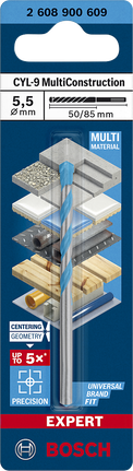EXPERT CYL-9 MultiConstruction 드릴 비트 5.5 x 50 x 85mm Bosch EXPERT CYL-9 멀티컨스트럭션 드릴 비트 5.5 x 50 x 85mm.