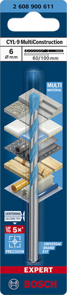 EXPERT CYL-9 MultiConstruction 드릴 비트 6 x 60 x 100mm Bosch EXPERT CYL-9 멀티컨스트럭션 드릴 비트 6×60×100mm.