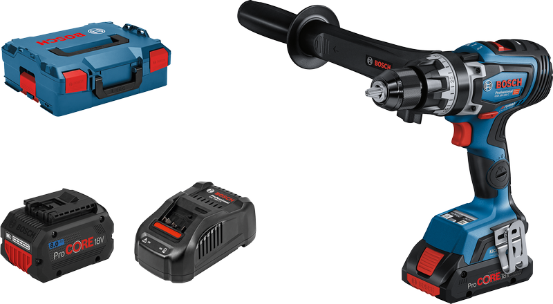 ProCORE18V 배터리가 장착된 Bosch GSB 18V-150 C 무선 콤비 드릴.