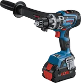 측면 핸들이 달린 Bosch GSR 18V-150 C 무선 드릴.