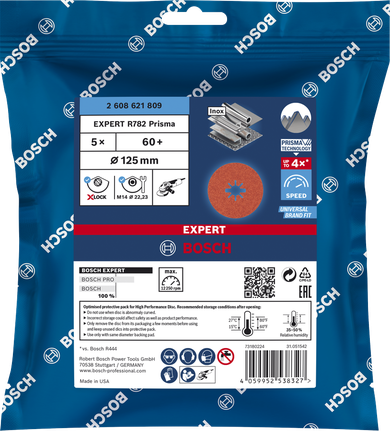 EXPERT R782 Prisma Ceramic X-LOCK 화이버 디스크 125mm, 22.23mm, G 60, 5종 Bosch 125mm X-LOCK 파이버 디스크 60+.