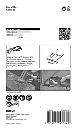 EXPERT MetalMax AIZ 20 AIT 멀티툴 블레이드 40 x 20mm Bosch EXPERT MetalMax 멀티툴 블레이드 40×20mm.