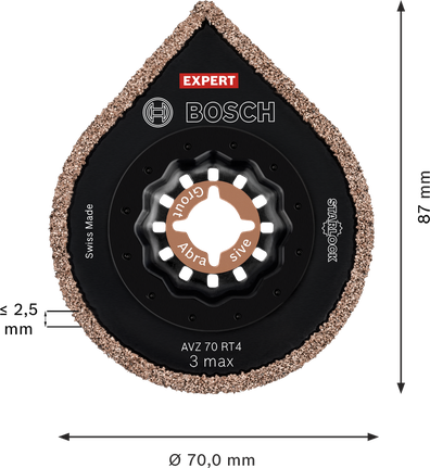 EXPERT 3 max AVZ 70 RT4 멀티툴 그라우팅 플레이트 70mm Bosch EXPERT 3 max AVZ 70 RT4 카바이드 그라우팅 플레이트.