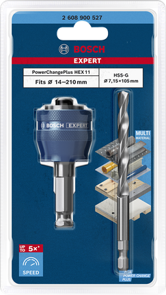 Bosch Expert PowerChange Plus 홀 톱 아버 11 mm, HSS-G 드릴 7.15×105 mm 2개.