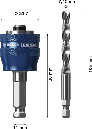 HSS-G 드릴이 장착된 Bosch EXPERT Power Change Plus 홀 톱 아버.