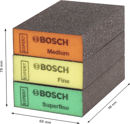 EXPERT S471 표준 샌딩 블록, 26 x 69 x 97mm, 중간, 미세, 초미세, 3피스 Bosch EXPERT S471 샌딩 블록 세트, 중간 미세, 초미세.