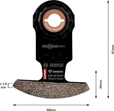 EXPERT Corner Blade MATI 68 RSD4 멀티툴 블레이드 68 x 10mm 그라우트 제거용 Bosch EXPERT 코너 블레이드 MATI 68 RSD4.