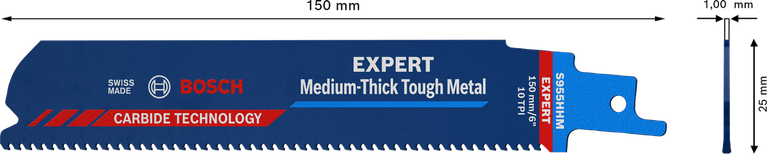 EXPERT ‘Medium-Thick Tough Metal’ S 955 HHM 컷소날 1종 Bosch EXPERT S 955 HHM 중간 두께의 견고한 금속에 적합한 왕복 톱날입니다.