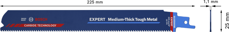 EXPERT ‘Medium-Thick Tough Metal’ S 1155 HHM 컷소날 1종 Bosch EXPERT 중간 두께의 견고한 금속 왕복 톱날.
