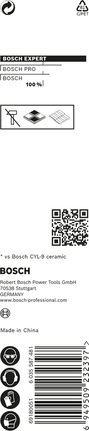 EXPERT HEX-9 Hard Ceramic 드릴 비트, 3 x 90mm Bosch EXPERT HEX-9 하드 세라믹 드릴 비트 3×90mm.