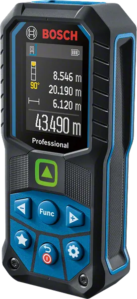 GLM 50-23 G 디지털 디스플레이가 장착된 Bosch GLM 50-23 G 레이저 측정기.
