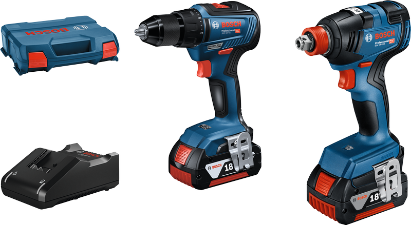 Bosch GDX 18V-200 무선 임팩트 드라이버 및 드릴 세트.