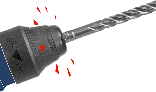 고강도 드릴링 작업을 위해 척에 부착된 회전 해머 드릴 비트입니다.