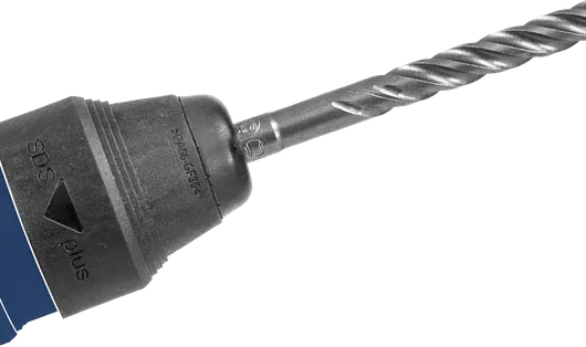 척에 나선형 비트가 장착된 회전 해머 드릴입니다.