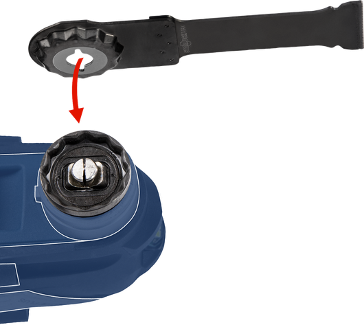 진동 도구 부속품을 도구 헤드에 부착하기 위해 위치시키고 있습니다.