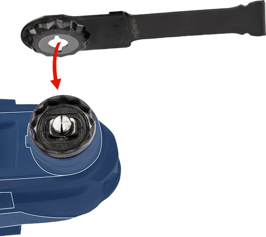 진동 도구 부속품을 도구 헤드에 부착하기 위해 위치시키고 있습니다.