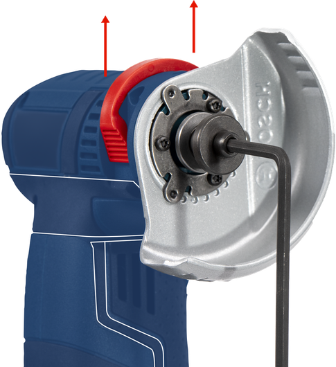 디스크 마운트에 육각 렌치를 삽입하여 각도 그라인더를 조정합니다.