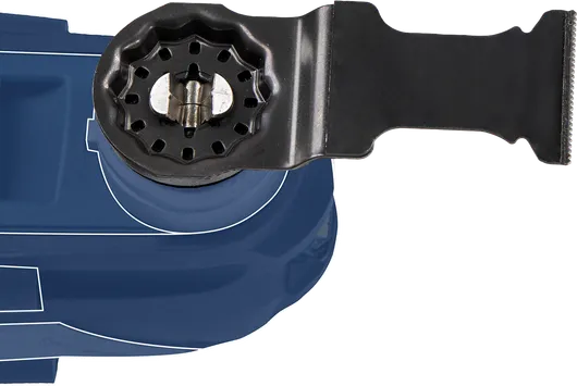 절단날 부착물이 있는 진동식 멀티툴입니다.