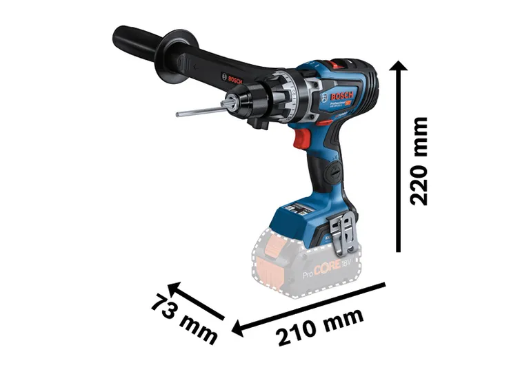 Bosch GSB 18V-150 C 무선 콤비 드릴(사이드 핸들 포함).