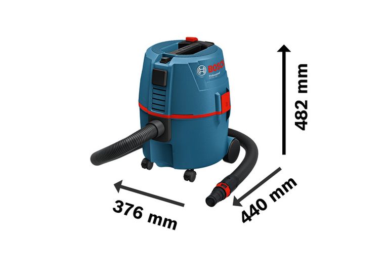 호스가 달린 Bosch GAS 20 L SFC 코드식 집진기.