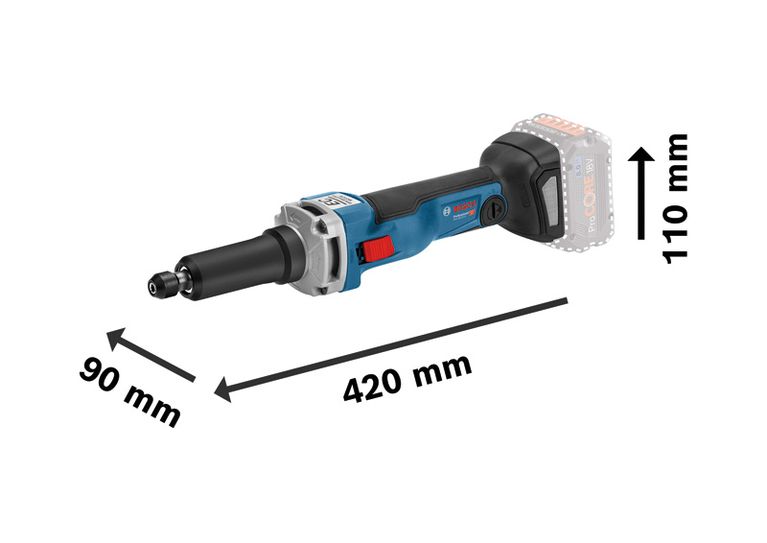 Bosch GGS 18V-23 LC 무선 스트레이트 그라인더 치수.