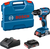배터리와 케이스가 포함된 Bosch GSR 18V-45 무선 드릴 세트.