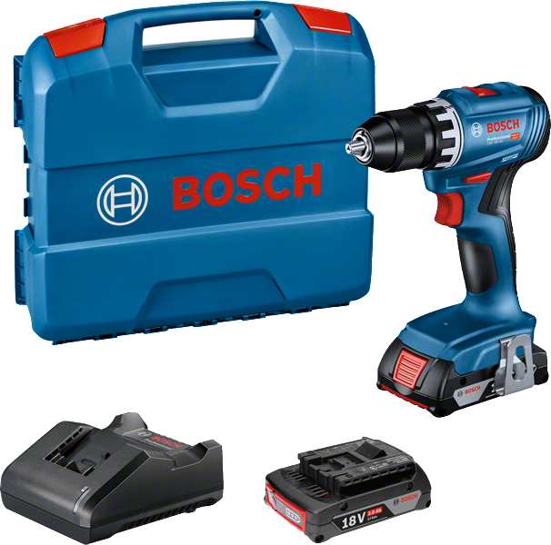배터리와 케이스가 포함된 Bosch GSR 18V-45 무선 드릴 세트.